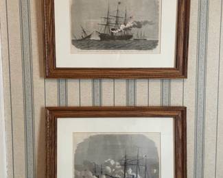 Two Framed Civil War Ship Wood Engraving Prints