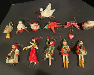 Vintage House of Hatten 1989 Full Set Twelve Days of Christmas Ornaments