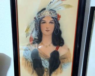 Antique Hand Colored Photo of Native American Squaw dated 1910