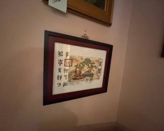 Framed CrossStitch Art Buddha, Bonsai, and Calligraphy