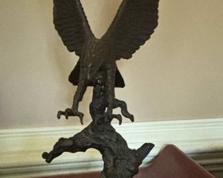 Vintage BronzeTone Eagle Sculpture on Wood Base