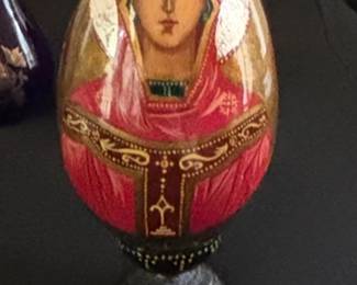Russian Lacquer Icon Egg  Virgin Mary