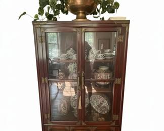 Bernhardt Campaign or Chinoiserie Style Lighted China Hutch