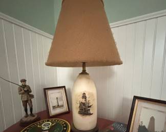 Vintage Lighthouse Ceramic Table Lamp with Nautical Motif