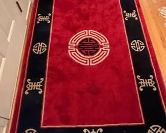 Vintage Chinese Art Deco Style Wool Rug with Shou Symbols