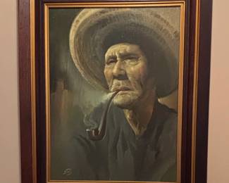 Portrait of a Man with Pipe, Oil on Canvas by Raymond Realism