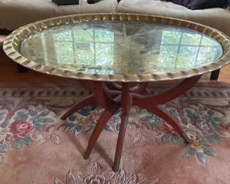 MidCentury Asian Brass and Wood Spider Leg Coffee Table