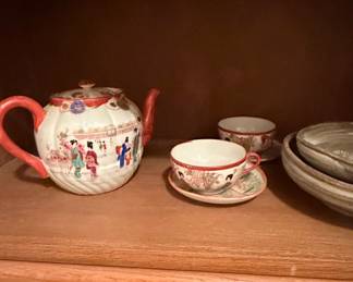 Japanese KutaniStyle Porcelain Tea Set with Geisha Motif