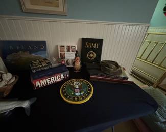 United States Army Wall Plaque and Military Book Collection