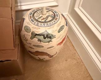 Chinese Wucai Fish Jar and Cover