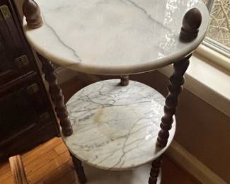 Vintage Italian Marble and Wood Tier Plant Stand