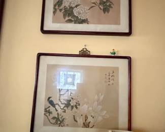 Pair of Chinese Bird and Flower Paintings on Silk