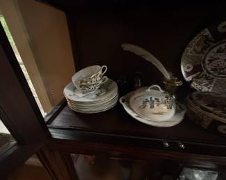 Japanese Moriage Dragonware Tea Set with Geisha Lithophane Cups