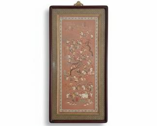Pair of Framed Japanese Silk Embroidered Panels  Kimono Sleeves