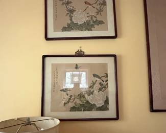 Pair of Chinese Bird and Flower Paintings with Calligraphy and Seals