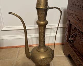 Vintage Etched Brass Aftaba Ewer