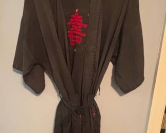 Vintage Health of Shanghai Black Viscose Blend Kimono Robe