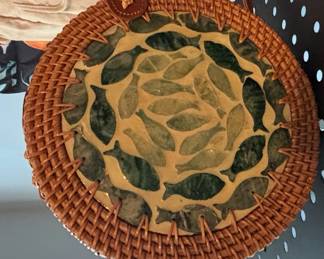 Bali Rattan Round Crossbody Bag with Fish Motif