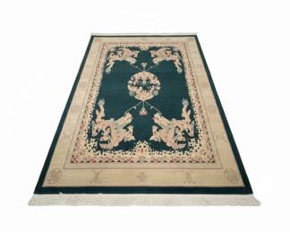 Antique Chinese Art Deco Dragon Design Wool Rug
