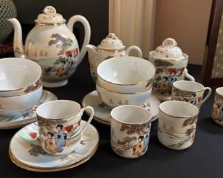 Vintage Kutani Lithophane Geisha Tea Set