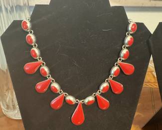 Texo Silver and Corral Necklace