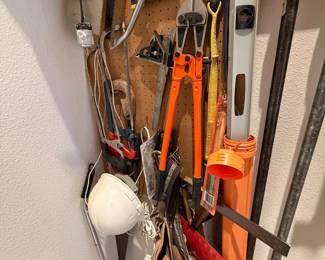 Lot #13 - Assorted Yard Tools, Levels, Clamps & Shop Supplies