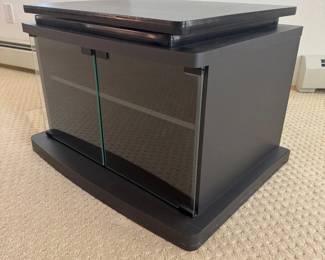 Lot #100 - Dark Wood Media Cabinet with Mesh Front Doors