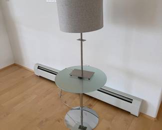 Lot #115 - Chrome Floor Lamp with Round Glass Side Table