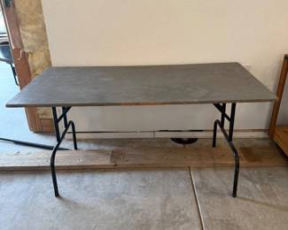 Lot #33 - Large Folding Plywood Work Table with Metal Base