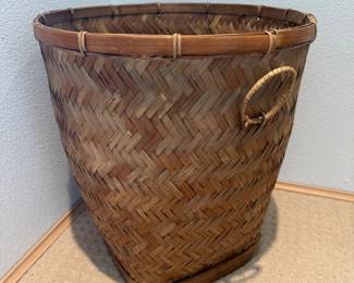 Lot #101 - Large Woven Bamboo Basket with Ring Handles