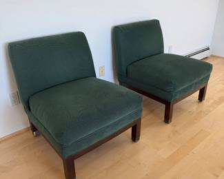 Lot #113 - Pair of Green Textured Armless Accent Chairs