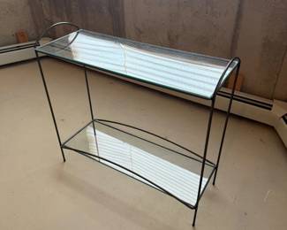 Lot #125 - Two-Tier Glass Console Table with Curved Metal Frame