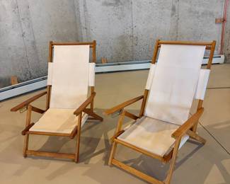 Lot #146 - Pair of RIO Backyard Collection Wood & Canvas Folding Lounge Chairs | Adjustable Recliners