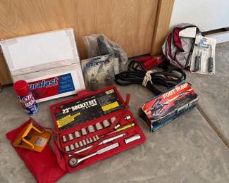 Lot #16 - Automotive Emergency Kit with Socket Set, Jumper Cables & Tire Tools