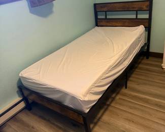 Lot #43 - Twin Bed with Industrial Metal & Wood Frame and CertiPUR-US Mattress