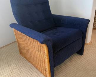 Lot #97 - Blue Tufted Armchair with Woven Wicker Side Panels