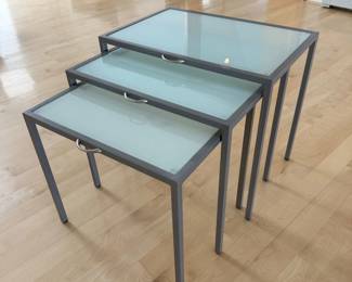 Lot #85 - Set of 3 Frosted Glass & Metal Nesting Tables