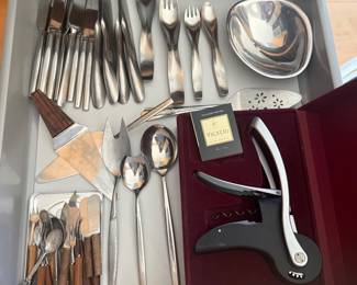 Lot #55 - Assorted Flatware, Serving Utensils & Boxed Wine Opener Set