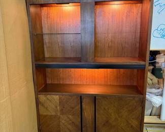 Lot #80 -  Mid-Century Modern Wooden Display Cabinet with Interior Lighting  Mid-Century Modern Wooden Cabinet with Glass Shelf and Ambient Lighting