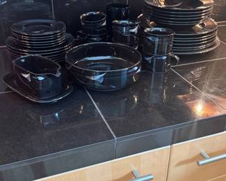Lot #59 - Mikasa Galleria Opus Black Dinnerware Service for 6+