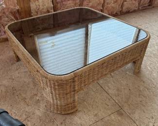 Lot #44 - Woven Wicker Square Glass-Top Coffee Table