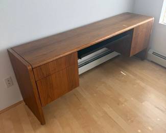 Lot #121 - Long Low Wood Media Console with Drawers & Open Shelf