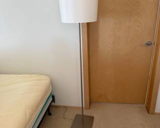 Lot #116 - Brushed Metal Floor Lamp with White Drum Shade