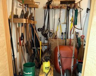 Lot #148 - Large Lawn & Garden Equipment Lot | Wheelbarrow, Spreader, Sprayer, Yard Tools & More