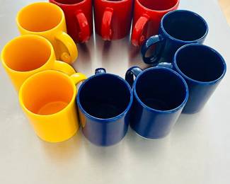 Lot #99 - Set of 10 Waechtersbach Spain Ceramic Coffee Mugs | Red, Yellow & Blue