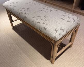 Lot #105 - Rattan Bench with Safari Animal Print Upholstery