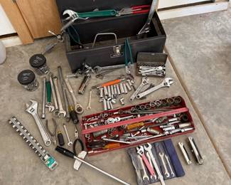 Lot #18 - Homak Metal Toolbox with Assorted Sockets, Wrenches & Hand Tools