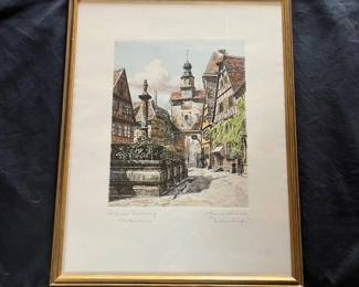 74 Heiner Kramer Markusturm Signed Original Etching  Rothenburg Germany