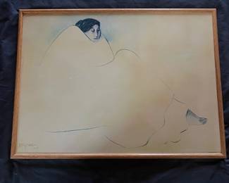 56 R.C. Gorman 1977 Native American Reclining Woman Vintage 1980 Framed Art Print