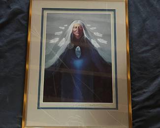 49 Frank Howell Signed Native American Portrait with Feathers Framed Art Print